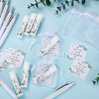 50 Set Bulk Thank You Combo Gifts Include Lip Balms Appreciation Ballpoint Pen Thank You Card Organza Drawstring Gift Bag Pouch for Wedding Parties Baby Shower Favors, Eucalyptus Leaves Style