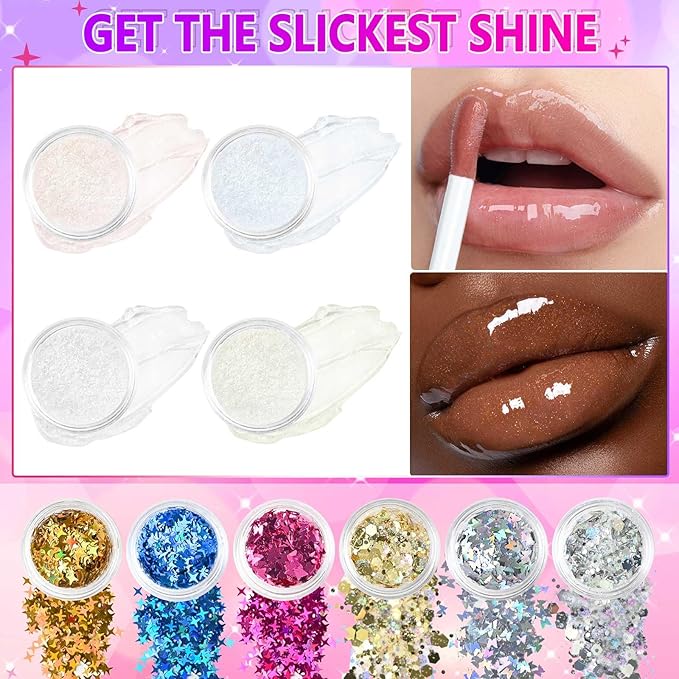 JCOOS Lip Gloss Making Kit, Lip Gloss Set for Teens Kids Tweens Girls Woman Lip Kit Fun DIY Lipgloss Making Kit, Make Your Own Lip Gloss Kit, Moisturizing Glitter Kids Gifts Stuff for Girls 10-12