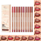 Lip Liner Set, 12Pcs Pure Natural Oak Brown Pink Red Series Lip Liners, Smooth and High Pigmented Lip Makeup Pencil