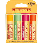 Burt's Bees Lip Balm - Original Beeswax, Cucumber Mint, Watermelon & Sweet Mandarin, With Responsibly Sourced Beeswax, Tint-Free, Natural Origin Treatment, 4 Tubes, 0.15 oz.