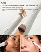 EIGSHOW Makeup Brush Set, 3Pcs Double Ended Face Makeup Brushes for Foundation Powder Contour Highlight Concealer Nose Shadow, Travel Gift Set (Beige)