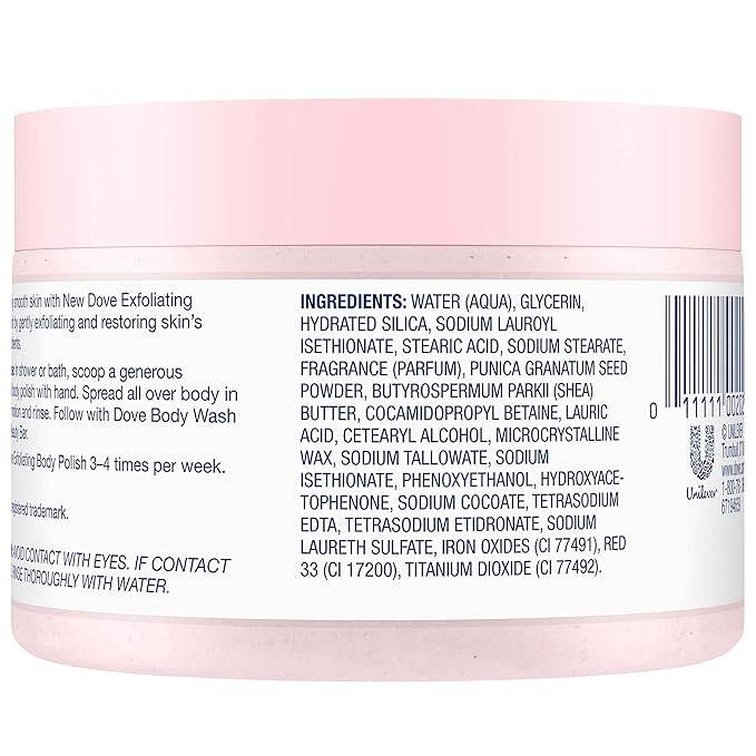 Dove Exfoliating Body Polish Scrub For Silky, Soft Skin Pomegranate & Shea Butter Body Scrub Exfoliates and Provides Lasting Nourishment 10.5 oz