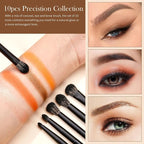 Jessup Eyeshadow Brush Set, 10Pcs Eye Makeup Brushes Professional for Blending Eye Shadow Liner Crease, Duo-end Brow Brush, Elegant Black T337