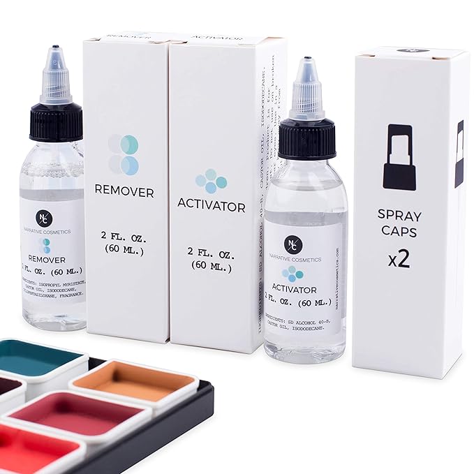 Complexion Alcohol-Activated Palette, Activator, and Remover Kit, Professional SFX Makeup Set