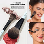 Jessup Face Makeup Brushes Blue 3pcs Double Ended Makeup Brush for Foundation Contour Blush Highlight and Concealer Brush, Premium Synthetic Brush Set T503