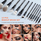 KENCOLOR Premium 13-Piece Makeup Brush Set with PU Travel Pouch – High-End Acrylic Handle, Soft Synthetic & Natural Bristles, Dense & Non-Absorbent, for Flawless Application