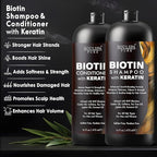 Biotin Shampoo and Conditioner Set with Keratin - Sulfate-Free Advanced Anti-Thinning, Hair Growth Shampoo and Conditioner Combo Repair Formula - with DHT Blockers, for Men & Women - 16 fl oz each