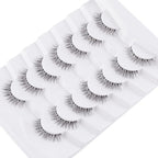 Natural Lashes False Eyelashes 12 MM Short Lashes WIspy 3D Volume Fake Eyelashes Pack C Curl Soft Eye Lash with Thin Cotton Band 7 Pair False Lashes Siligli