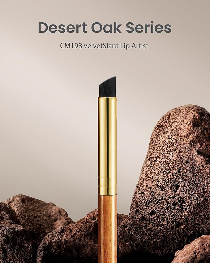 Desert Oak Series VelvetSlant Lip Artist - 45° Slanted Lip Brush for Gradient & Feathered Lips, Ultra-Soft Vegan Nylon, Bubinga Wood Handle (CM 198)