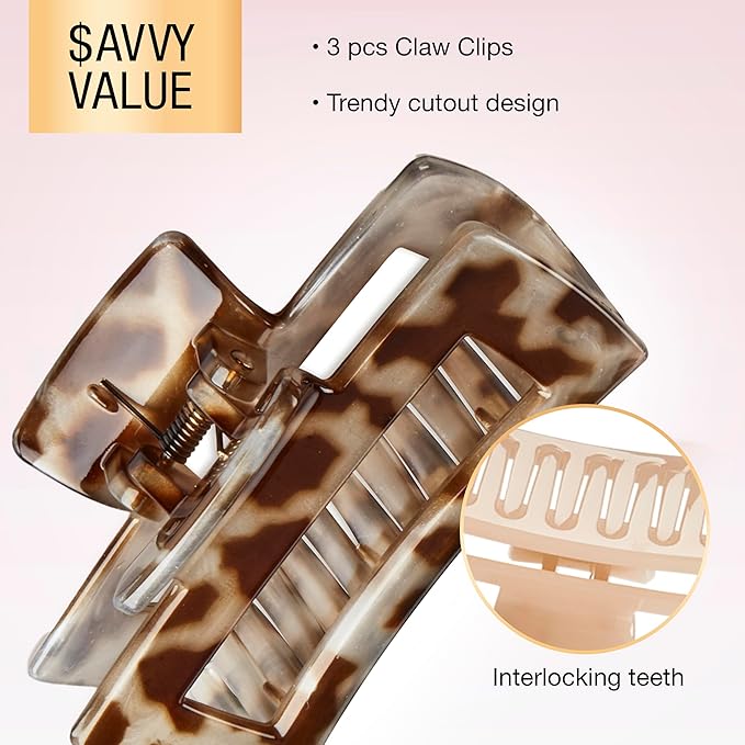 Scunci by Conair Hair claw clips - hair accessories for women - Ideal for fine hair - 3 inch - Tortortuise, Taupe, and Giraffe -3 Count