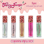Expressions 5pc Lip Oil Set - Cherry Bomb Lip Oils, Lip Healing Cherry Infused Lip Oil Collection with Precision Applicator Wand Everyday Lip Care and Lip Repair (CHERRY BOMB)