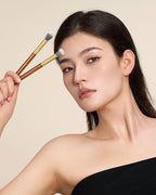 Desert Oak Series Dual Wool Highlighter Brush - Round Dome Goat Hair for Targeted Glow, Powder/Cream Highlight, Bubinga Handle (CM 189)