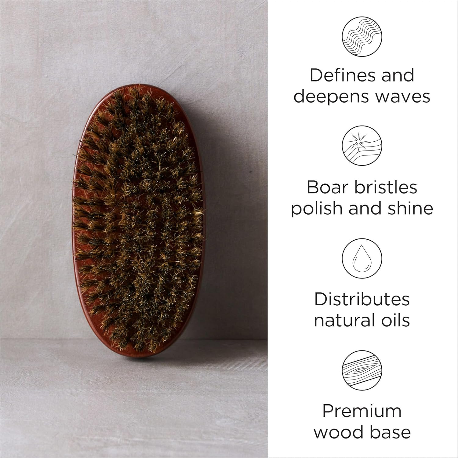 Diane Premium 100% Boar Bristle Military Wave Brush for Men and Barbers, Medium-Firm Bristles for Thick Coarse Hair, Detangling, Smoothing