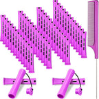 48 Pieces Hair Perm Rods Short Cold Wave Rods Plastic Perming Irons Hair Curling Rollers Curlers with Steel Pintail Comb Rat Tail Comb for Hairdressing Styling Supplies(0.75 Inch,Purple)