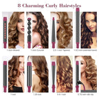 IG INGLAM Curling Iron Wand Set, 8 in-1 Interchangeable Ceramic Barrels with Infrared, Cucurbit, Tapered, Extended, 1in, 1 1/4 in, 3/4in Barrels and Clips