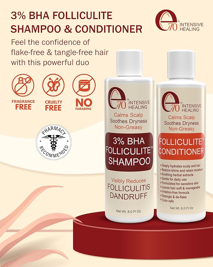 3% BHA Folliculitis Shampoo and Conditioner for Women & Men - Made with Salicylic Acid & Tea Tree Oil - Flakes Shampoo & Deep Conditioner for Dry Itchy Scalp & Acne by e70