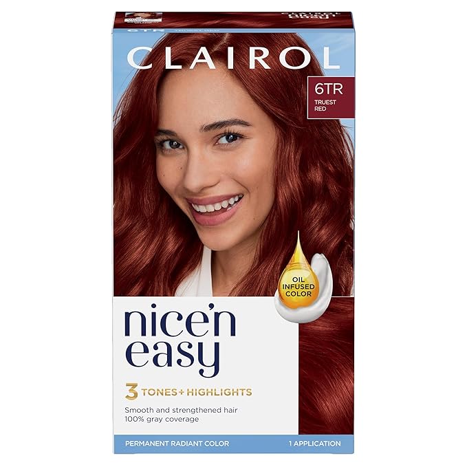 Clairol Nice'n Easy Permanent Hair Dye, 6TR Truest Red Hair Color, Pack of 1