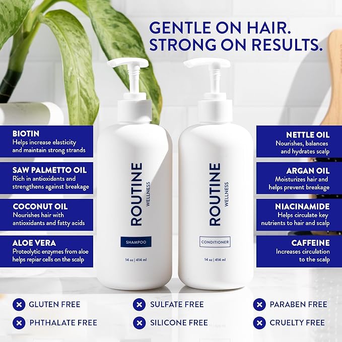 Routine Wellness Anti-Thinning Shampoo and Conditioner Set for Thinning Hair - Biotin DHT Blocker Women & Men - Color Safe Shampoo for Hair Loss & Healthier Hair - Vanilla Blossom (Pack of 2)