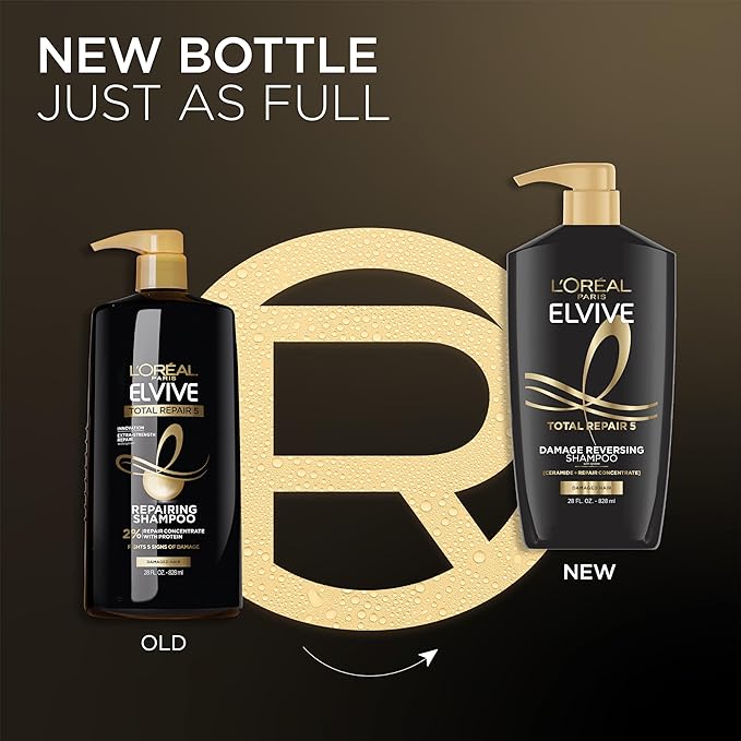 L'Oreal Paris Elvive Total Repair 5 Repairing Shampoo and Conditioner for Damaged Hair, 28 Ounce (Set of 2)(Packaging May Vary)