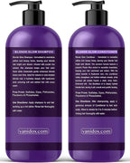 Sulfate Free Brass Toning Purple Shampoo and Conditioner Set for Blondes, Brown Highlighted, or Bleached Hair, Shampoo for Blondes Infused with Purple Rice Extract (16 fl oz each)