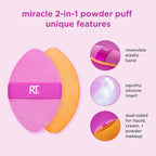 Real Techniques Miracle 2-In-1 Powder Puff, Dual-Sided, Full-Size Makeup Blending Puff, Reversible Elastic Band, Precision Tip Makeup Sponge & Powder Puff, For Liquid, Cream & Powder, 1 Count