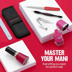 Revlon Manicure Essentials Kit with Travel Case, Nail Care Set with Dual Ended Cuticle Trimmer, Curved Blade Clippers, Compact Emeryl File & Buffer (Pack of 1)
