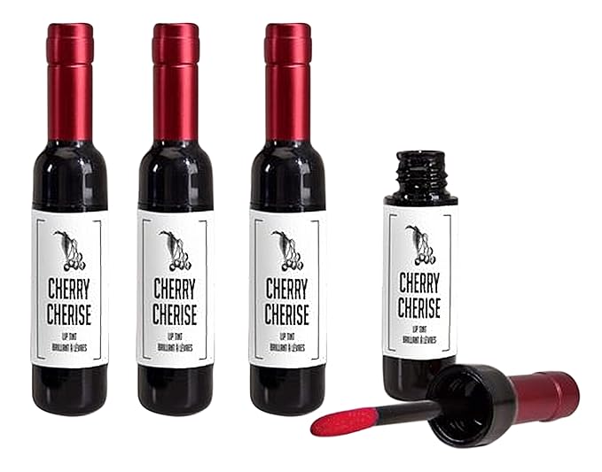 Cherry Scented Wine Bottle Design 6ml Pink Lip Tint Gloss 4 Pack