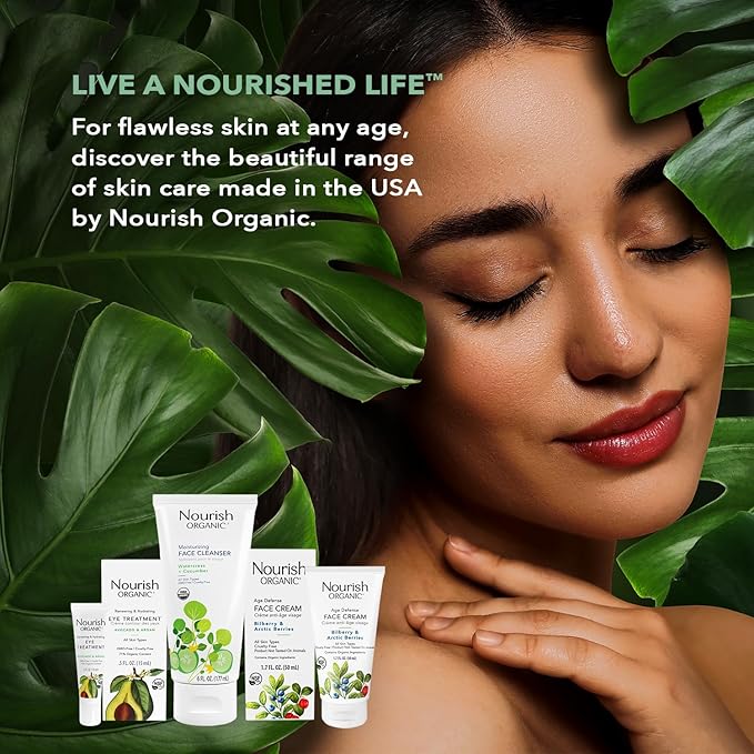 Nourish Organic Eye Treatment, Avocado & Argan – Renewing & Hydrating Under Eye Brightener with Vitamin C + Washable Cotton Round
