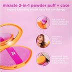 Real Techniques Miracle 2-In-1 Powder Puff + Travel Case, Dual-Sided Makeup Blending Puff, Elastic Band, Precision Makeup Sponge & Powder Puff, For Liquid, Cream & Powders, Travel Case, 2 Count