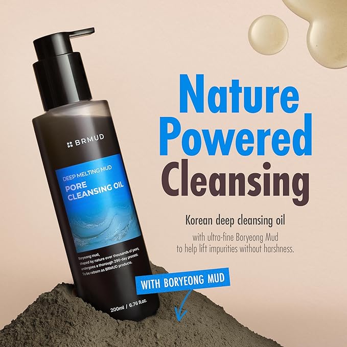 Deep Melting Mud Pore Cleansing Oil - Gentle Make Up Facial Oil Cleanser with Boryeong Mud, Sunflower Seed & 7 Fermented Oils - Vegan & Non-Comedogenic Korean Skincare (6.76 fl oz)