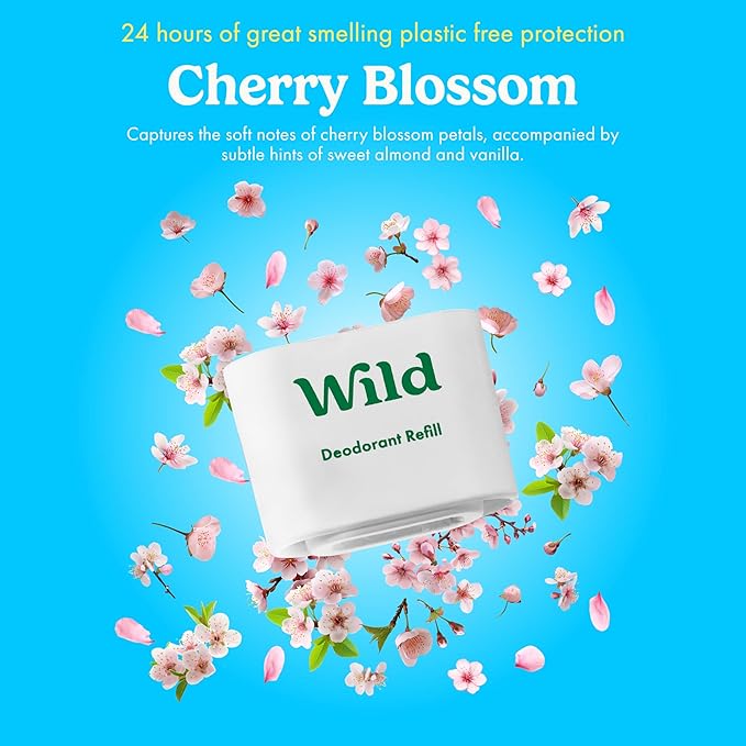 Wild - Refillable Deodorant Variety Pack - Aluminum Free - Scents Include Fresh Cotton & Sea Salt, Cherry Blossom and Coconut & Vanilla - Long Lasting Protection