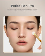 Desert Oak Series Mini Fan Brush - Ultra-Fine Goat Hair for Precision Highlighting, Flat Fan Shape Targets Cheekbones/Nose Bridge, Ebana Bubinga Handle & Brass Ferrule (CM 166)