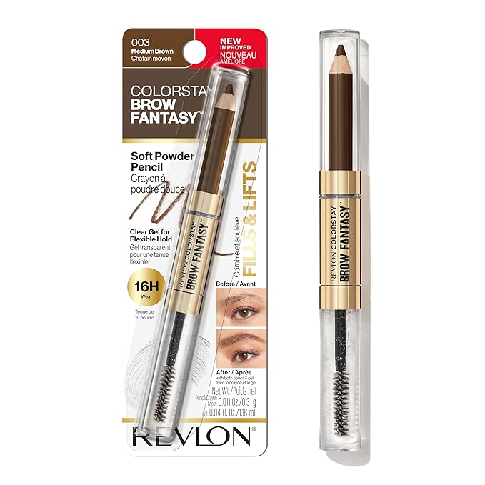 Revlon ColorStay Brow Fantasy, All In One Eyebrow Powder Pencil with Shaping Clear Gel, Gel Infused with Panthenol, Smudge-proof, 16HR Visibly Full Brows, 003 Medium Brown