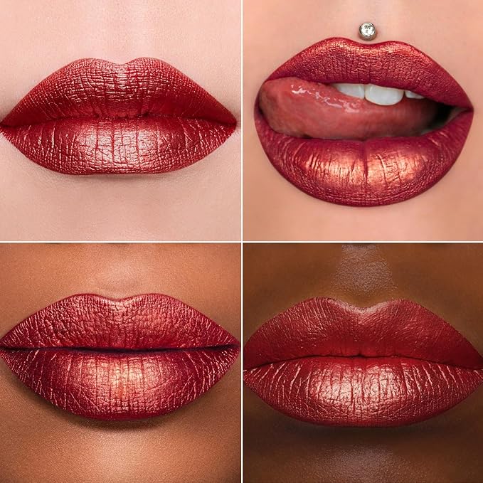 MAKI YIKA 3Pc Metallic Lipstick for Women, Red Pink Brown Glitter, Long Lasting, Full-Coverage Liquid Lip Gloss