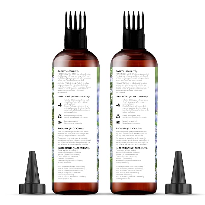 Majestic Pure 100% Pure Oil with Biotin for Hair Care, Strengthening, Nourishing, and Volumizing Formula with Jojoba Oil and Castor Oil - Non GMO Verified (6.7 Fl Oz (Pack of 2), Rosemary)
