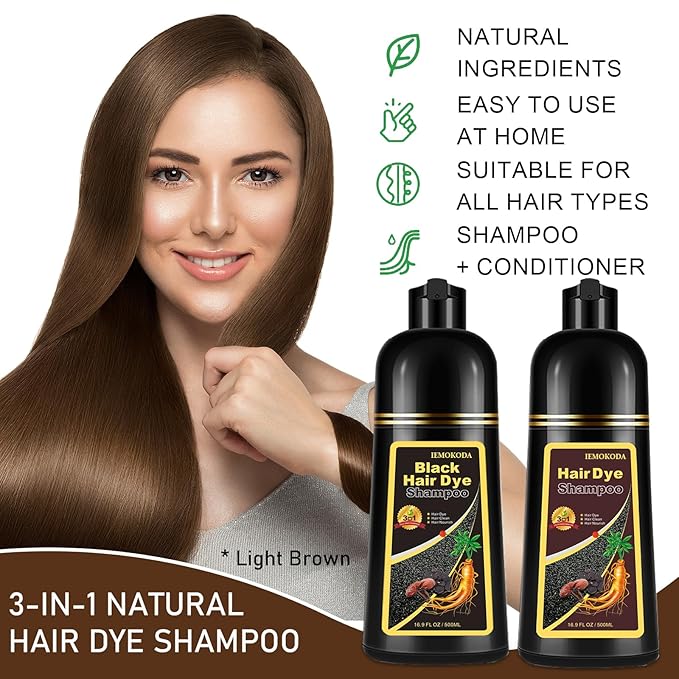 Light Brown Hair Dye Shampoo, 3-in-1 Hair Color Shampoo for Gray Hair Coverage for Women & Men, Natural Brown Shampoo Hair Dye Colors Hair in Minutes, Shampoo Tinte Para El Cabello, Champu Para Canas