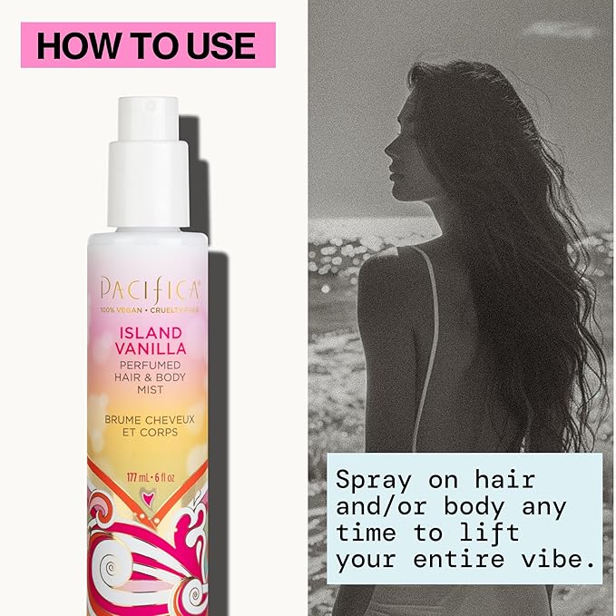 Pacifica Island Vanilla Hair Mist Perfume and Full Body Spray for Women - Fragrance Spray for A Mood-Lifting Experience, Paraben-Free, Clean Beauty No Alcohol, Vegan & Cruelty-Free, 6 oz oz