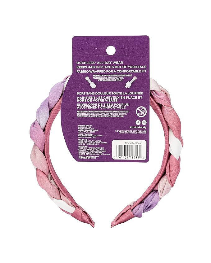 GOODY Ouchless Headband For All Hair Types - Watercolor, Pink - Comfort Fit for All-Day Wear - Beautiful Design for Instant Style - Pain-Free Hair Accessories for Women, Men, Boys & Girls