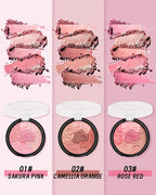 Flower Blush for Cheeks, Matte Shimmer Face Blush Powder, Eyeshadow Contour Multiuse Facial Make up Palette,Long Lasting Waterproof Embossed Blusher,Mother's Day Makeup Gift for Women-03#Rose Red