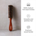 Diane Premium 100% Boar Bristle 7 Row Styling Brush for Men and Barbers, Medium-Firm Bristles for Thick Coarse Hair, Detangling, Smoothing