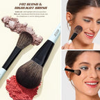 Jessup Face Makeup Brushes with Makeup Sponge, 3pcs Double Ended Makeup Brush for Foundation Contour Blush Highlight and Concealer Brush, Premium Synthetic Brush Set with Gift Box, T510