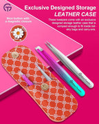 Expert Slant and Point Tip Tweezer Set with Exclusive Travel Case, GlamTweeler Sharp & Precision Tweezer Set for Eyebrows, Facial Hairs & Fine Hairs Removal (Sparkle Purple & Turquoise + Silver)