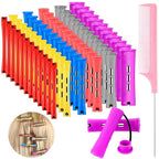48 Pieces Hair Perm Rods Short Cold Wave Rods Plastic Perming Irons Hair Curling Rollers Curlers with Steel Pintail Comb Rat Tail Comb for Hairdressing Styling Supplies(6 Sizes,6 Colors)