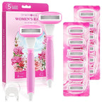 DreamGenius Razors for Women Include 2 Non-Slip Handles and 14 Blade Refills with a Shower Holder, 5 Premium Blades Women's Razors for Shaving with 360° Lubrication Reduces Irritation, Pink