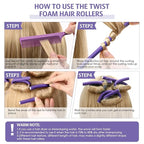 Syhood 30 Pcs 7'' Flexible Curling Rods Twist Foam Hair Rollers Soft Foam No Heat Hair Rods Rollers and 1 Steel Pintail Comb Rat Tail Comb for Women Long Short Hair(Purple,7 x 0.39 Inch)