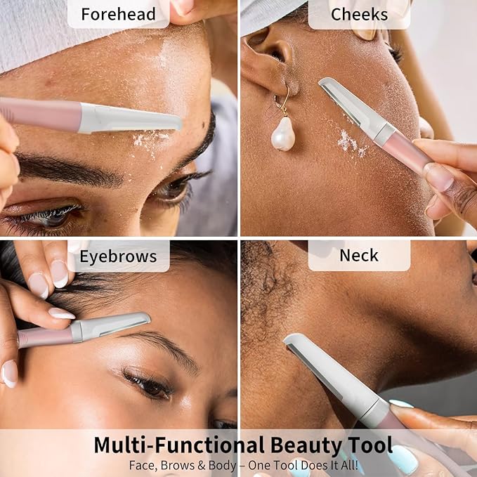 Face Razors for Women, Dermaplane Razor for Women Face, Eyebrow Razor, Facial Razors, Dermaplaning Tool, Reusable Metal Handle with 8 Microblades for Sensitive Skin, Peach Fuzz Remover, Pink