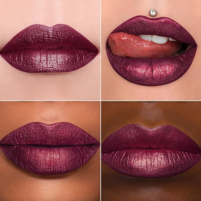 MAKI YIKA Dark Purple Lipstick for Women Metallic Lipsticks Glitter Long Lasting Lipstick No Smudge No Transfer Liquid Lip Gloss (BR16 Last Kiss)