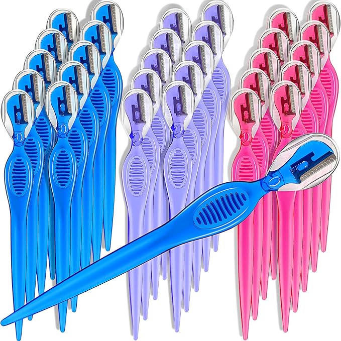 30 Pcs Dermaplane Razor Eyebrow Razor for Women Trimmer Shaver with Precision Cover Multipurpose Exfoliating Dermaplaning Tool Facial Hair Removal for Women Face Lip Grooming, 3 Colors