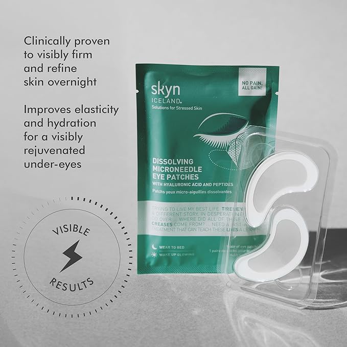 skyn ICELAND Dissolving Microneedle Under Eye Patches with 39% Hyaluronic Acid & Peptides No-Slip Eye Masks for Firming Wrinkles & Fine Lines, 1 Pair
