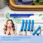 48 Pieces Hair Perm Rods Short Cold Wave Rods Plastic Perming Irons Hair Curling Rollers Curlers with Steel Pintail Comb Rat Tail Comb for Hairdressing Styling Supplies(0.35 Inch,Blue and Dark Blue)